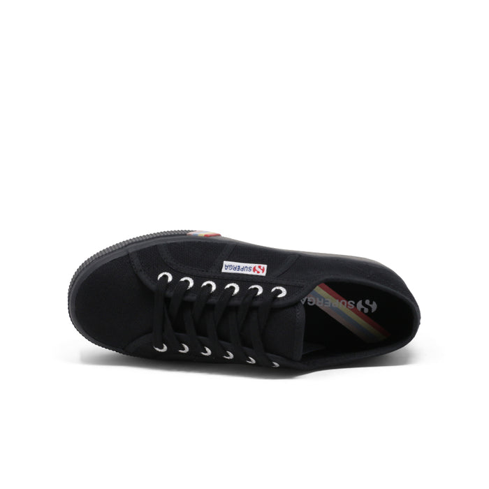 Black sneaker outsole and interior view with lace-up closure