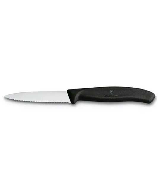 Swiss 3.25" Serrated Spear Tip Paring Knife, BLACK