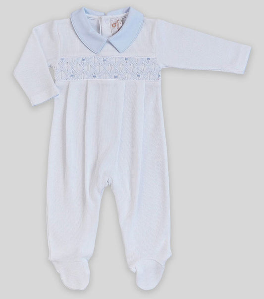 Tarik Hand Smocked Footie - White