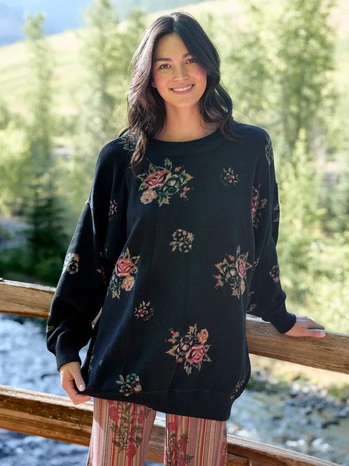 Taylor Oversized Cotton Sweater - Mystic Bouquets Black-view 3