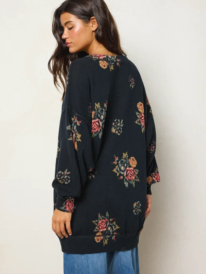 Taylor Oversized Cotton Sweater - Mystic Bouquets Black-view 5