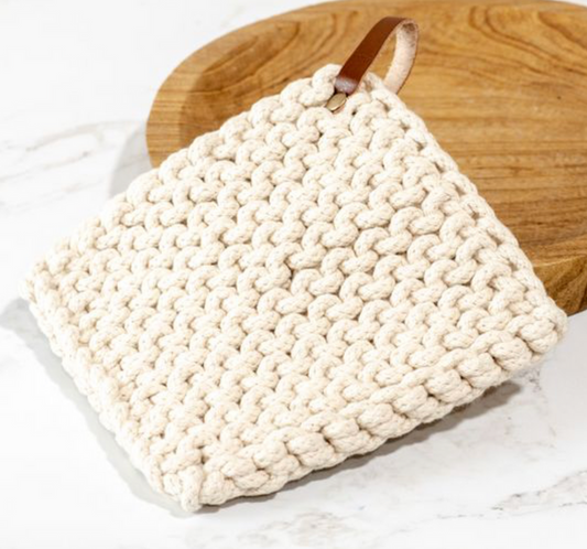 The Heritage Knit Pot Holder with Leather Loop