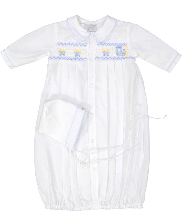 Train Smocked Take Me Home Gown and Bonnet