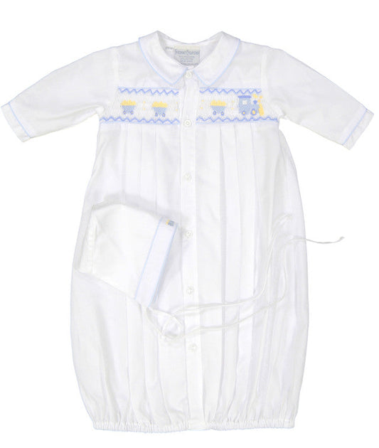 Train Smocked Take Me Home Gown and Bonnet