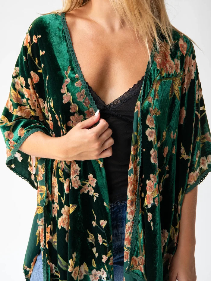 Velvet Burnout Kimono - Emerald-view 1