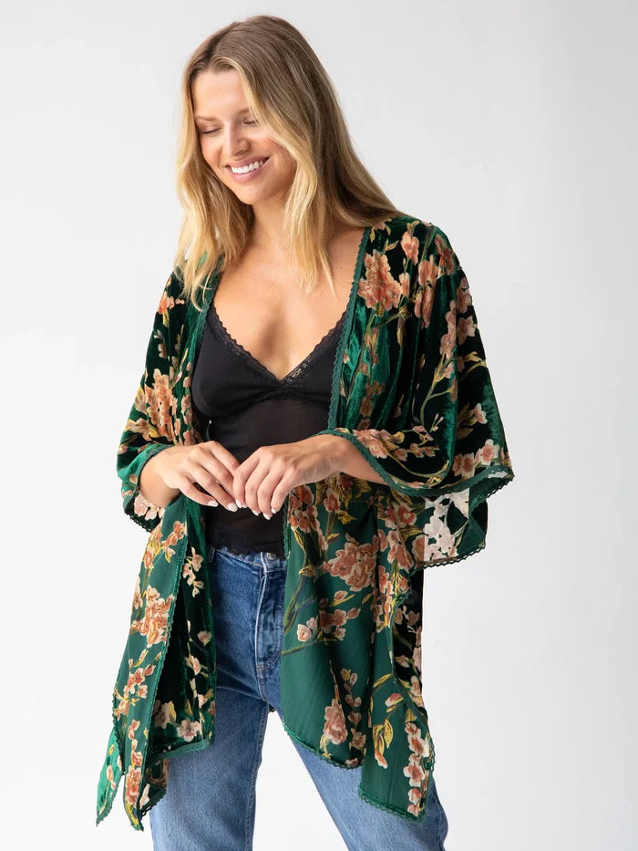 Velvet Burnout Kimono - Emerald-view 2