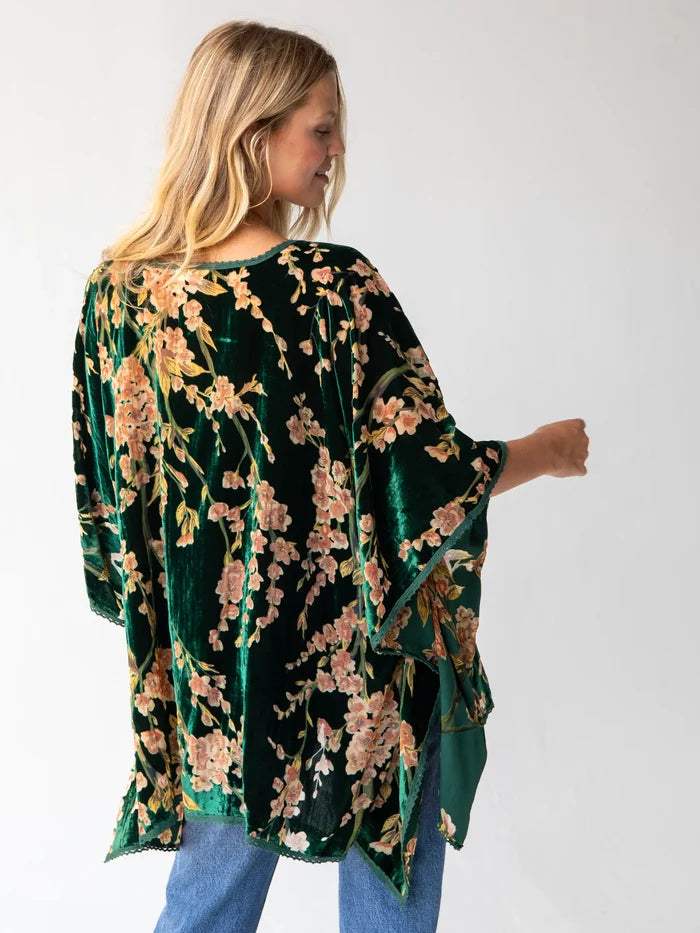 Velvet Burnout Kimono - Emerald-view 4