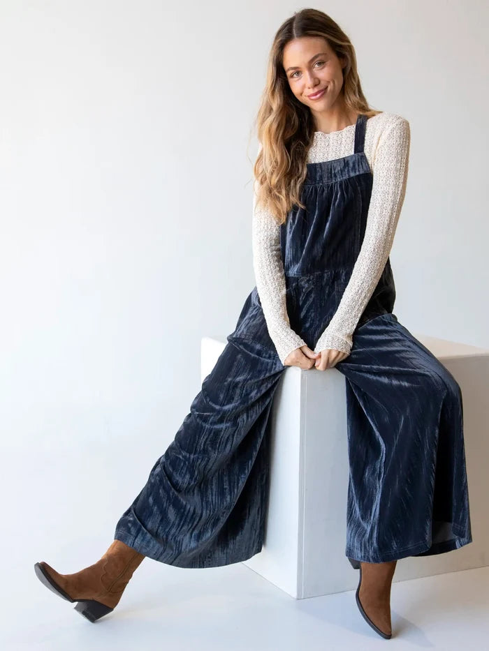 Dakota Tie Velvet Overalls - Charcoal-view 2