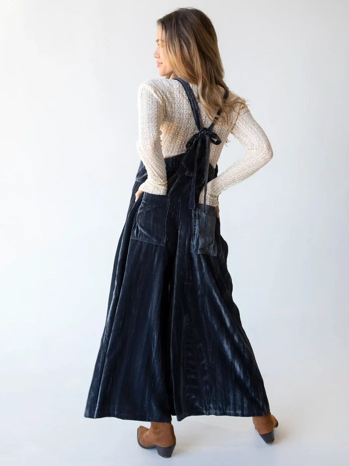 Dakota Tie Velvet Overalls - Charcoal-view 3