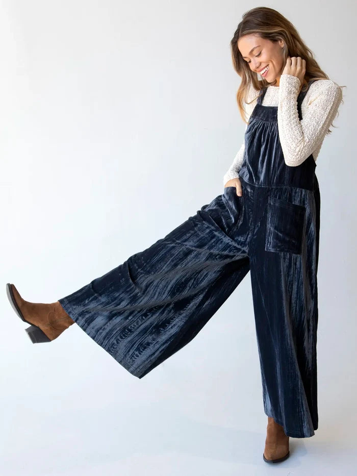 Dakota Tie Velvet Overalls - Charcoal-view 4