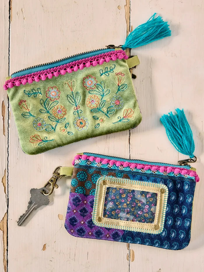 Velvet ID Pouch - Olive Folk Flower-view 1