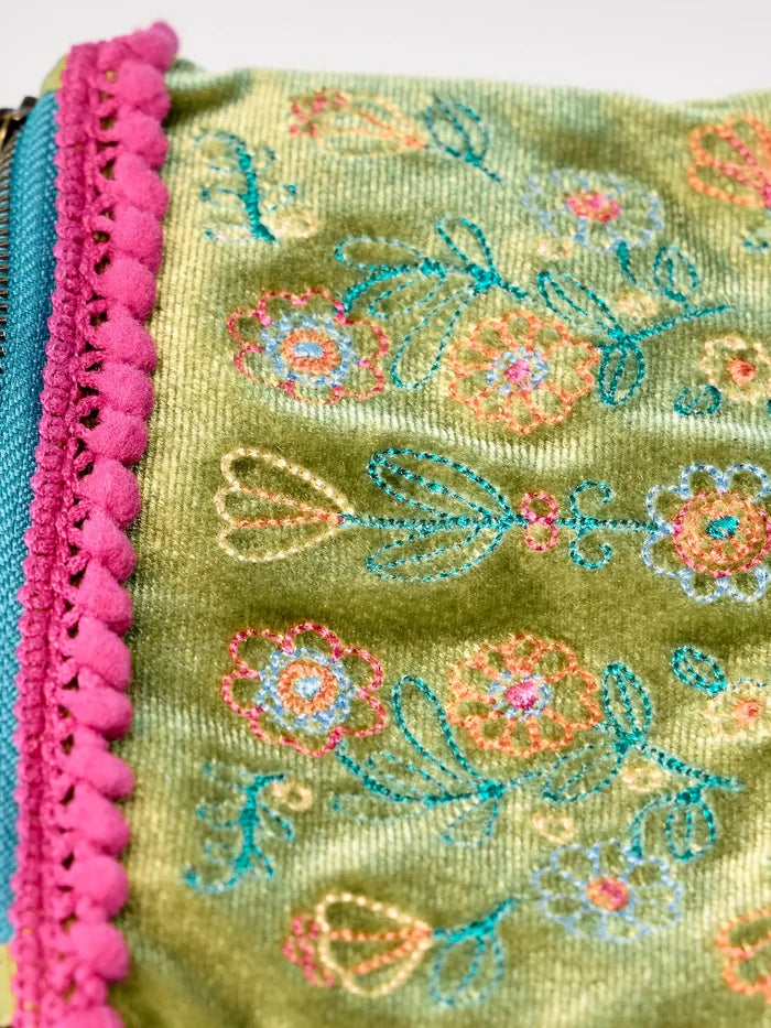 Velvet ID Pouch - Olive Folk Flower-view 2