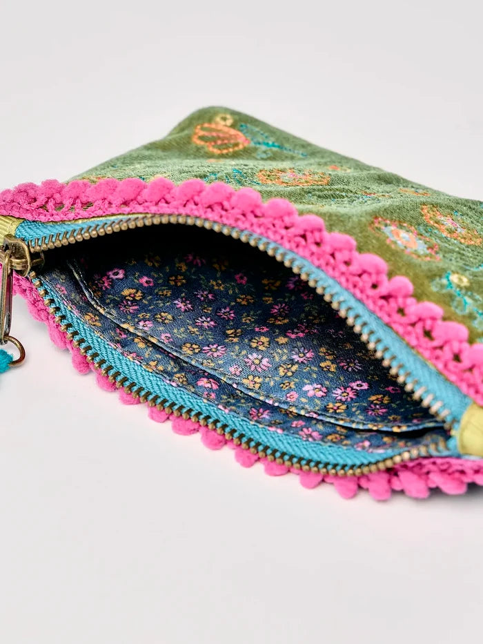 Velvet ID Pouch - Olive Folk Flower-view 3