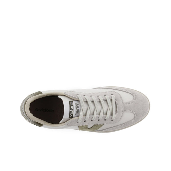 Low-top lace-up sneakers, top view showing laces and inner lining