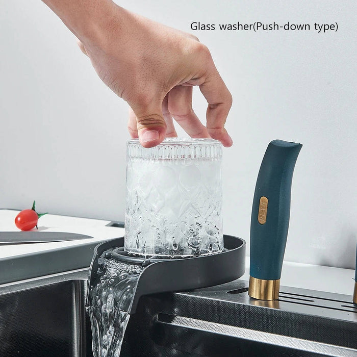 Waterfall Kitchen Sink Stainless Steel with Faucet Single Bowl Workstation Sink Cup Washer Soap Dispenser