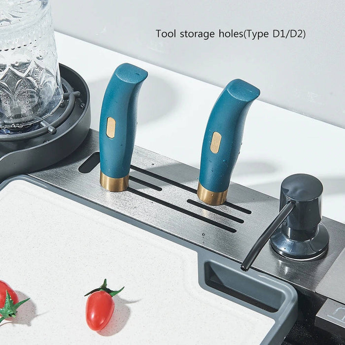 Waterfall Kitchen Sink Stainless Steel with Faucet Single Bowl Workstation Sink Cup Washer Soap Dispenser